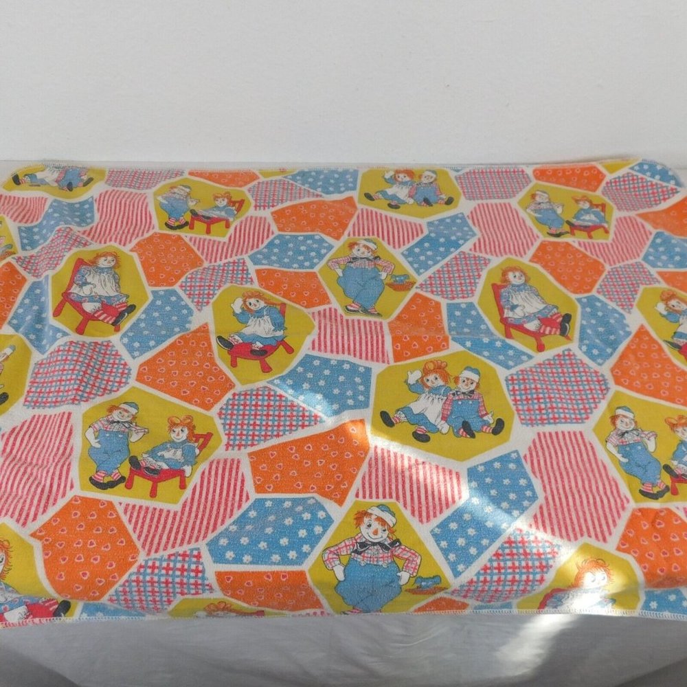 Raggedy Ann and Andy Dolls Infant Baby Cotton Receiving Blanket Vintage Faded